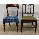 A 19th century mahogany chair, (H87cm) together with a Victorian mahogany dining chair (H86cm)