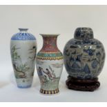 A group of Chinese ceramics comprising a modern enamelled vase with eight Taoist Immortal (six
