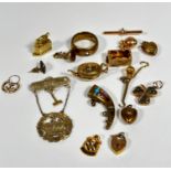 A collection of 9ct gold and yellow metal including 9ct gold Eastern star jewel with wreath and