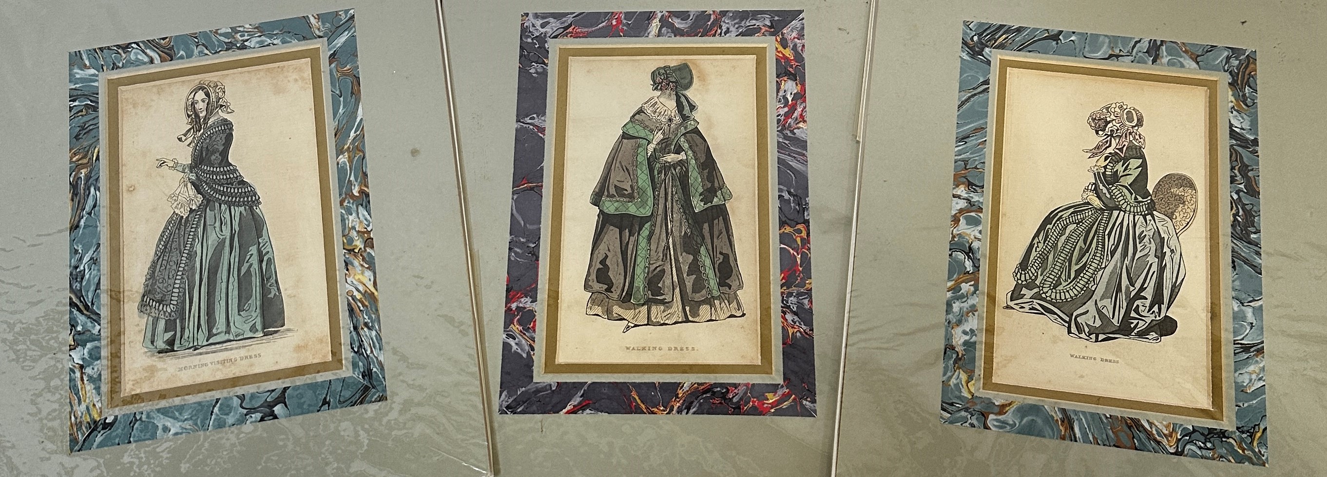 A group of three Victorian costume book plates depicting Morning Visiting Dress, Walking Dress and