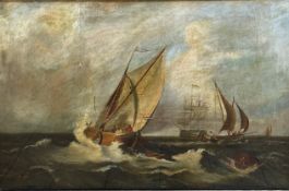 S H, French Fishermen off the Coast in Stormy Seas, oil on canvas, signed and dated lower left,