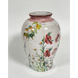 A large Italian pottery baluster vase decorated with handpainted flowers including La Vanda,