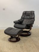Ekornes, a Stressless leather upholstered reclining chair and footstool, (chair H102cm, W77cm,