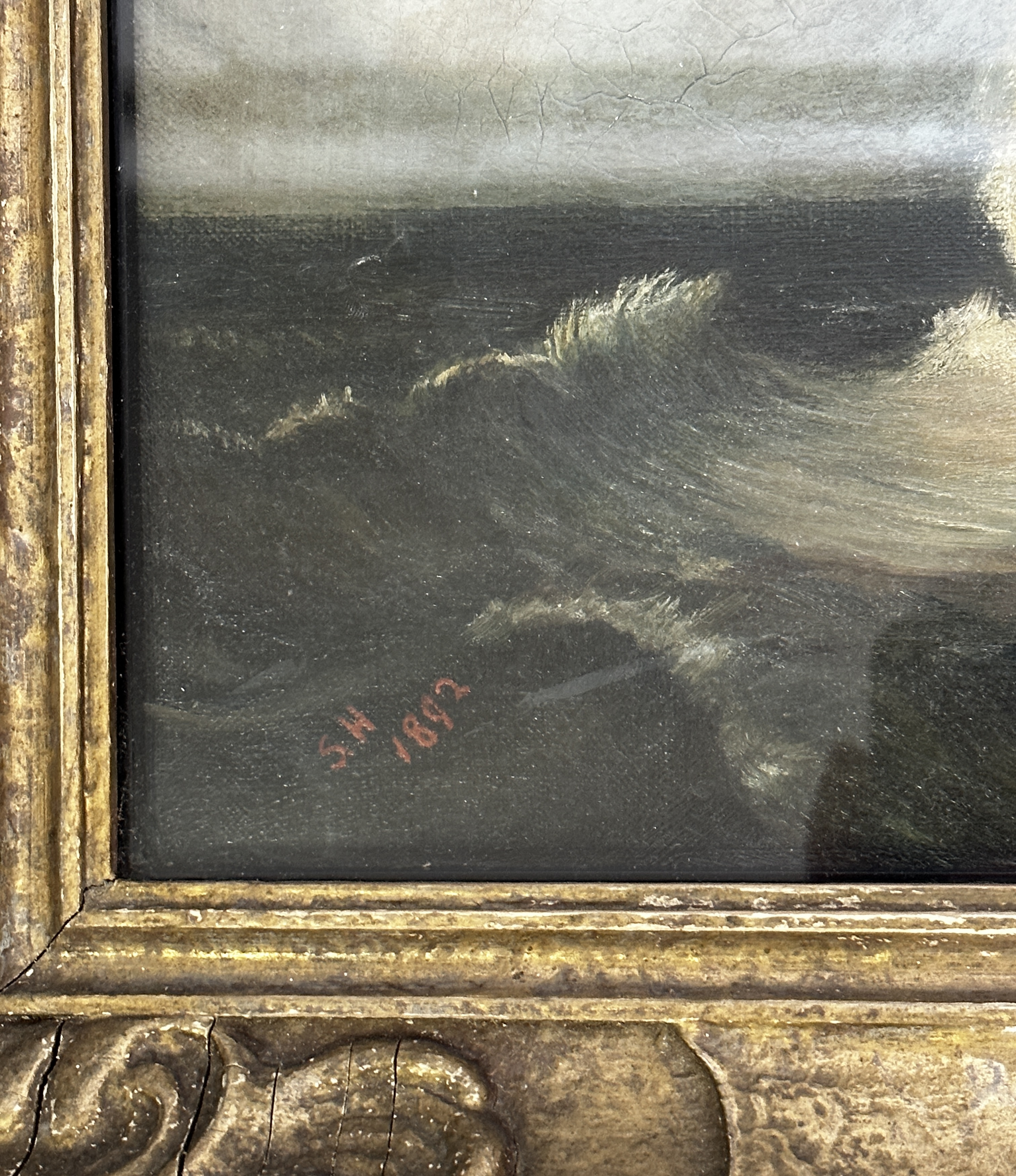 Maurice Heath, Golden Hind at sea, oil on canvas, inscribed bottom left, signed bottom right, gilt - Image 2 of 2