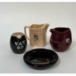 A group of whisky collectables comprising a" Highland Queen Scotch Whisky" ashtray ( l -19cm), a"