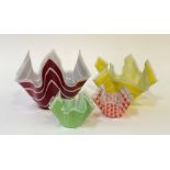 A group of Chance glass handkerchief vases of various colours/designs, largest H21cm, W32cm (4)