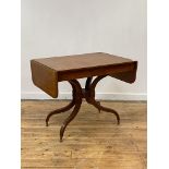 A Regency rosewood sofa table, the cross banded top with brass string inlay over four bowed