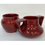 A Wemyss Aesthetic movement red glazed twin-handled pot (marked verso) (h- 15cm, w- 29cm),