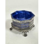 A Victorian Sheffield 1856 silver octagonal stand with later blue satin lining, of octagonal form