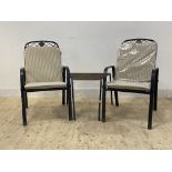 A pair of Kettler aluminium garden chairs with squab cushions (H92cm, W57cm, D72cm) together with