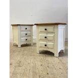 A pair of oak and white laminate three drawer bedside chests, raised on stile supports, H62cm,