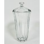 A crystal flared octagonal panelled jar and cover with domed top, complete with knop, unsigned, (h: