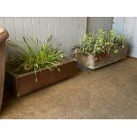 A matched pair of salt glazed stoneware planters, H21cm, L75cm, D41cm