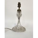 An Edwardian star cut crystal glass table light, with original brass fittings H34cm