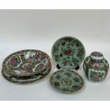 A group of Chinese porcelain comprising a pair of 19th century enamelled dishes with decoration of