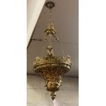 A quality French Belle Epoque gilt brass pendent light fitting, early 20th century, with single
