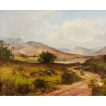 Campbell, Head of Loch Tay, Scene with Farmer and Dog, oil on canvas, signed bottom left, gilt