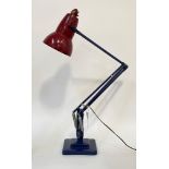 Herbert Terry, A mid century angle poise lamp, in blue and later red paint, on a stepped square