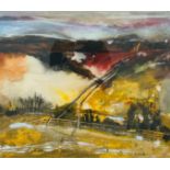 Douglas Davies RSW (Scottish) Border Landscape with Fence in Autumn, watercolour, signed centre,