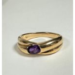 A 9ct gold double cross over ring set oval amethyst approx 0.2ct, (Q/R) (4g) complete with