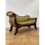 A Regency rosewood scroll arm settee, the serpentine crest rail over back arms and squab cushion