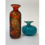 A red and blue blown glass Mdina vase (marked verso) (H23cm, W9cm), together with an unsigned blue