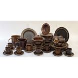 Arabia, Finland - A Ruska brown glazed stoneware dinner and coffee service, comprised two jugs,