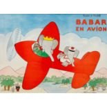Laurent de Brunhoff, Babar and Alexander on Avignon, Flying in a Plane, print, white glazed
