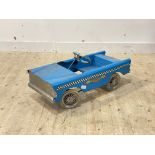 A vintage Tri-ang comet pedal car, in original blue colour way, with chequered decals to sides, (