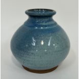 A jun glazed studio pottery globular vase by David Fry (marked verso) (h- 14cm, w- 15cm)