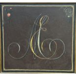 A 19thc French marriage panel of Marie and Emile with painted interlocking initials, with roses