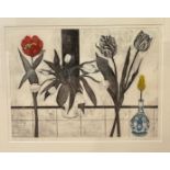 Cat Outram (Scottish) A Triumph of Tulips, engraving highlighted with colour, 1/10, signed bottom