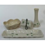 A group of Belleek pottery, comprising a small bowl with design of shells (marked verso) (w-