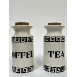A pair of 1960s Portmeirion pottery jars labelled 'Tea' and 'Coffee', each with a cork stopper and