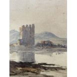 William Callow ( Scottish ), Ruined Castle on an Island, watercolour, signed in pencil indistinctly