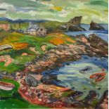Ruth Bailey, (Scottish, Contemporary) Clachtoll Bay, oil on canvas, (91cm x 90cm) gilt frame, (