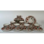 Royal Crown Derby, a part tea service comprising nine teacups (h- 6.5cm), thirteen saucers (w- 13cm)