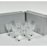 A set of eight Stuart Crystal slice cut red wine glasses complete with original boxes, show no signs