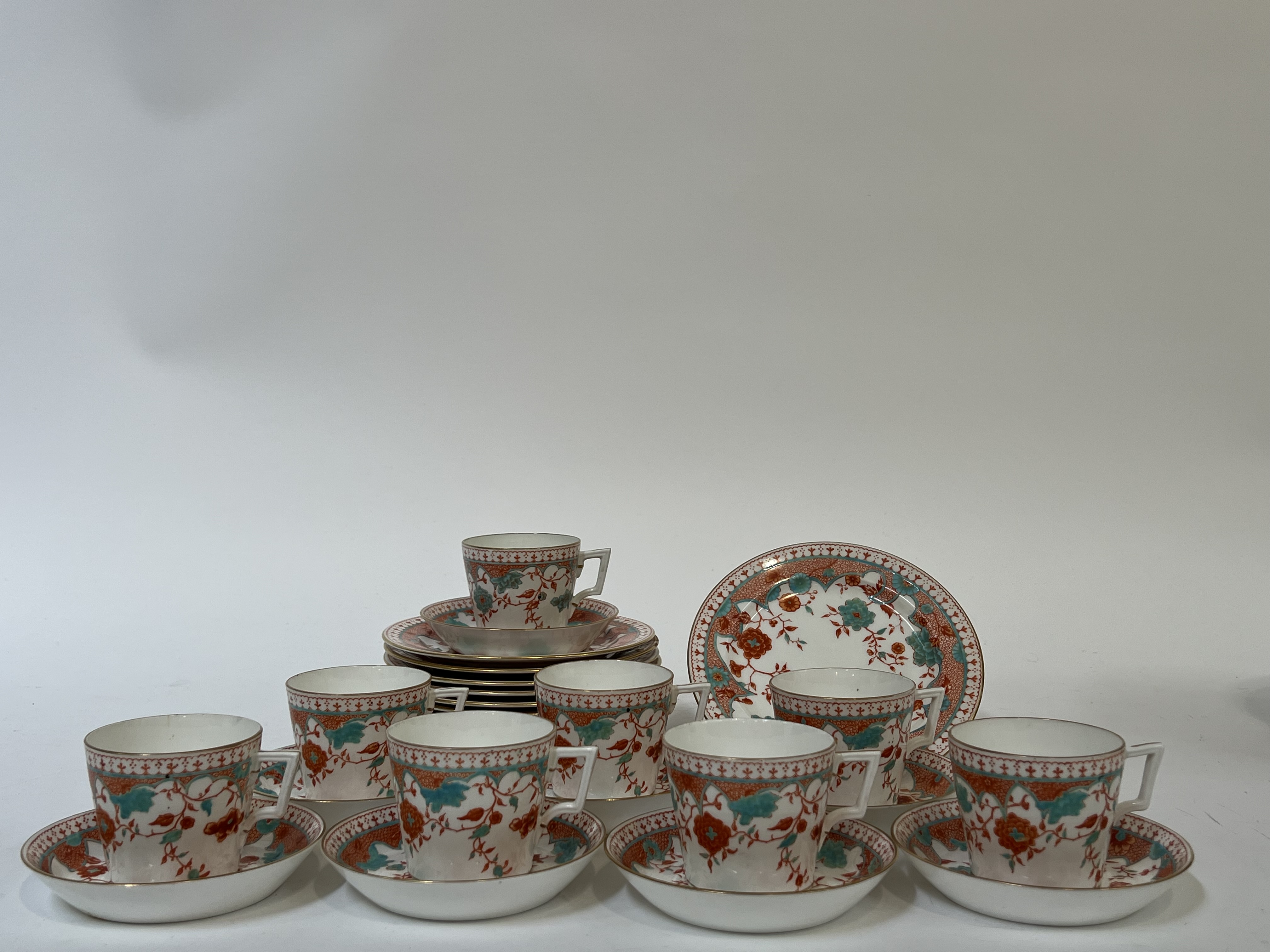 Royal Crown Derby, a part tea service comprising nine teacups (h- 6.5cm), thirteen saucers (w- 13cm) - Image 5 of 7