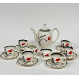A Wood & Son England Flamenco pattern fifteen piece coffee set complete with baluster coffee pot