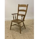 A late 19thc ash and beech farmhouse Windsor chair (A/F) H109cm, W54cm together with another Windsor