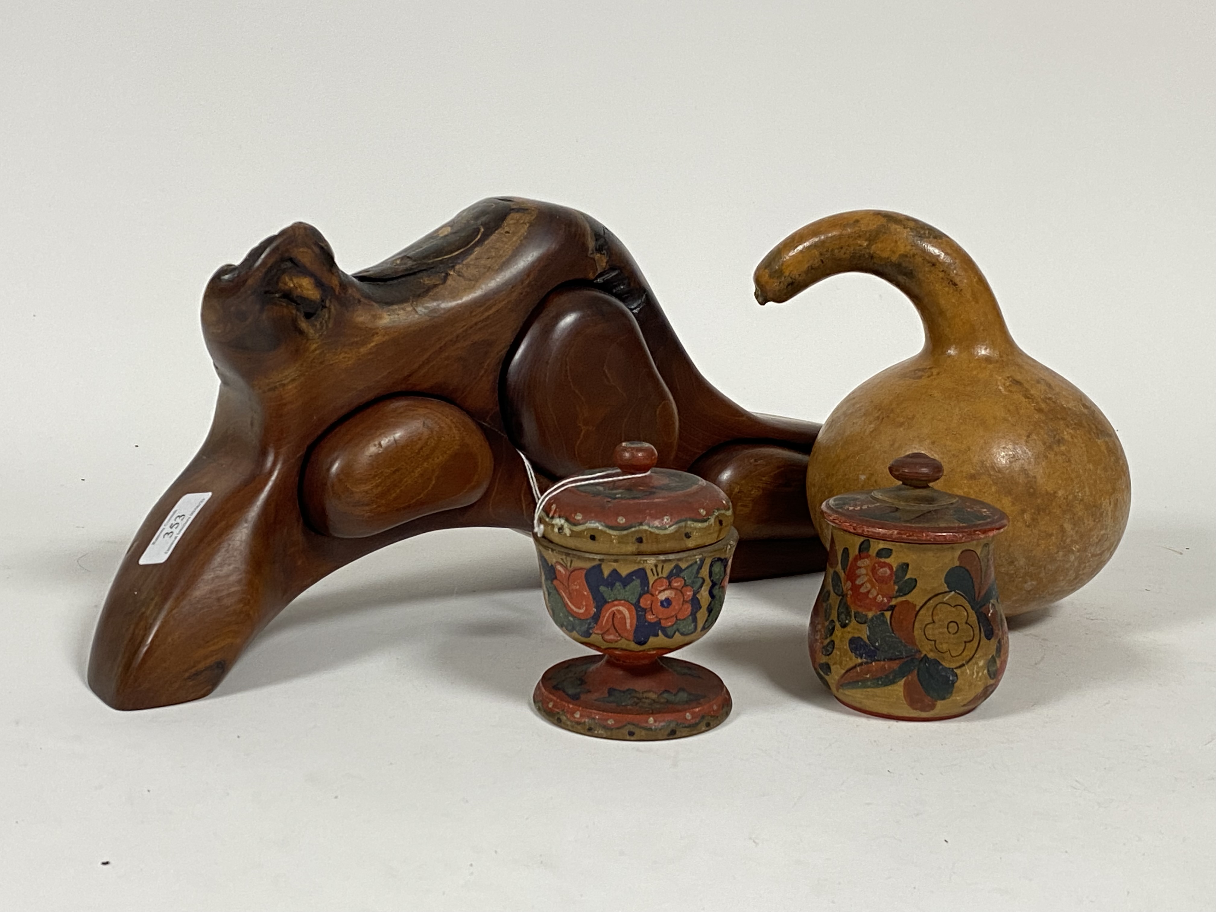 Two early to mid 20th century Russian urns, each with floral design in polychrome paint (H11cm)