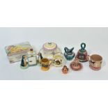 A mixed group comprising a novelty condiment set of two penguins shakers and a fridge as a sugar