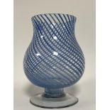 A clear/blue striped art glass footed baluster vase (h- 25cm, w- 20cm)