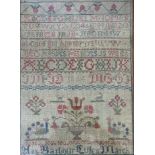 Ann Barbour Cullen March, sewn work sampler on linen, dated 1834, with lower and upper case