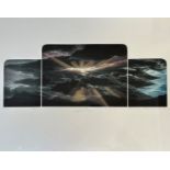 Scottish School, Highland Dawn, Dawn, Sunrise and Morning, triptych engraving highlighted with
