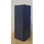 An Italian quality contemporary blue laminate cabinet, the cupboard enclosing two shelves, over