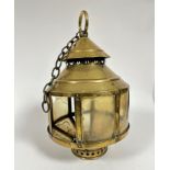 A 19thc ship's storm lantern style light with conical pierced brass top with loop handle and