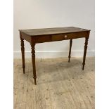 A Victorian walnut side table, fitted with one drawer, raised on turned supports H73cm, W106cm,