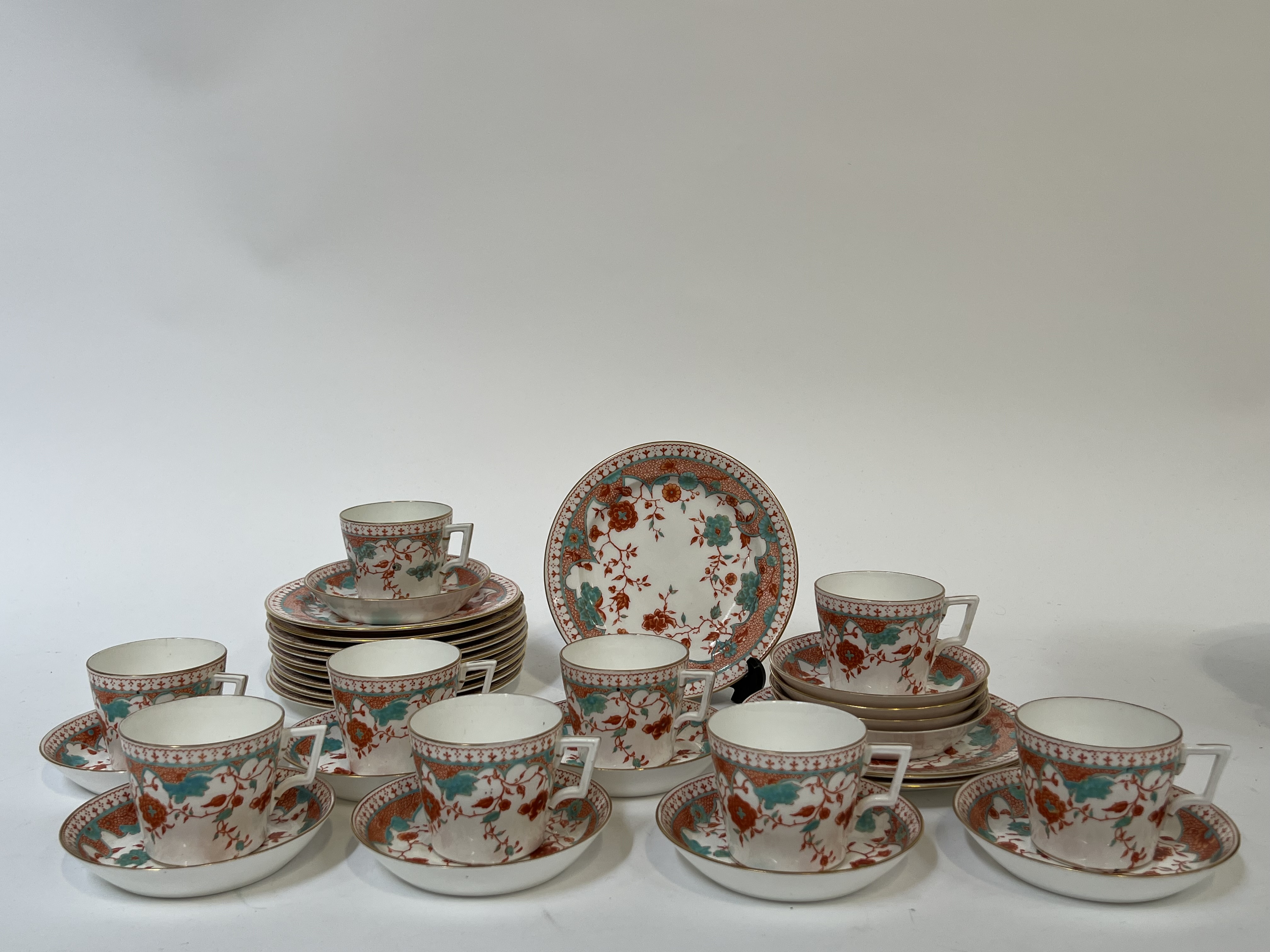 Royal Crown Derby, a part tea service comprising nine teacups (h- 6.5cm), thirteen saucers (w- 13cm) - Image 6 of 7